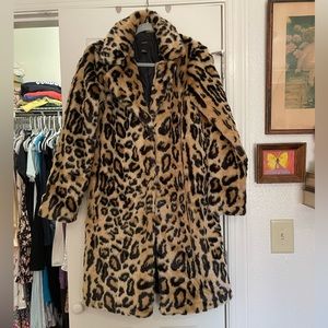 Leopard print faux fur coat